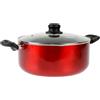 Crealys 529424 - Pentola in alluminio pressato, Ø 28 cm, 7 litri, rivestimento antiaderente, colore rosso metallizzato, coperchio a vapore in vetro incluso, tutti i piani cottura inclusi induzione