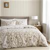 Catherine Lansfield Isadora - Set copripiumino matrimoniale reversibile con federe, motivo floreale, colore: naturale