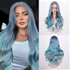 Fulang Hair Parrucca lunga da donna mossa blu mista viola lunga e riccia resistente al calore, parrucca sintetica sfumata, capelli peruka da donna, capelli naturali per uso quotidiano