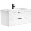UEV Mobile Bagno Sospeso con Lavabo in Ceramica, 90CM Lavandino Bagno con 2 Cassetti, Lavandino Bagno con Mobiletto Moderno, Soft-Close, Bianco