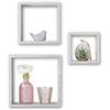 MOHOME Set 3 Mensole Parete Legno Grigio MDF Portaoggetti Muro Multiuso Scaffali Quadrati Salvaspazio Casa Ufficio