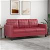 Homgoday Divano lounge a 3 posti con schienale, doppio divano per ospiti, soggiorno, divano, moderno, per soggiorno, reception, ufficio, rosso vinaccia, 180 cm, in ecopelle