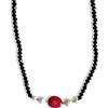 Generico Collana di perline girocollo con Pietra Centrale (Nero con Rosso Corallo)