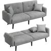 GARDENIA Divano letto a 3 posti Kirby, futon divano letto in tessuto con braccioli, schienale regolabile clic clac, divano con 2 cuscini e gambe in legno, per soggiorno, camera degli ospiti e ufficio Grigio