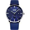 TONSHEN Moda Uomo Donna Orologi da Polso Analogico Quarzo Orologio Cuoio Band e Acciaio Inossidabile Lunetta Semplice Dress Orologio Calendario Date Piccolo di Secondi Quadrante Blu