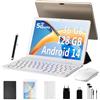 FLYCOAY Android 14 Tablet 10 Pollici Otto-core 2.0GHz, 5G WIFI 6, 36GB RAM+128GB ROM (TF 1TB), Batteria da 8000mAh, OTG/Bluetooth 5.0, Tablet con Tastiera, Mouse (Oro)