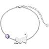 LONAGO Braccialetto di Gatto 925 Sterline D'argento Carino Gatto con Pietra di Luna Braccialetto Gioielli per le Donne (Viola)