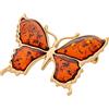 AMBEDORA Spilla da donna placcata in oro, grande farfalla con ambra, ambra baltica color cognac, argento sterling 925, set regalo