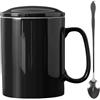 KOPYFANTAP Tazza Grande 1000ml, 30Oz Tazzina Giganti da Caffè in Ceramica con Coperchio e Cucchiaio XXL Bicchieri con Grandemanico,Lavabile in Lavastoviglie, Nero