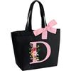hamatata Borsa Tote Bag con Iniziale, Borsa Shopper con Papillon, Borsa Donna Personalizzata con Nome, Regali per Donna, Amica, Sposa Damigella D'onore, Mamma, Compleanno, Nozze, Natale, San Valentino(D)