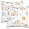 Homewish Copricuscini arcobaleno da bambina, 40 x 40 cm, con sole e stelle, per bambini, ragazzi, con nuvola di fumetto, per soggiorno, cuscino decorativo, giallo, rosa