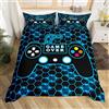 Homemissing Set di biancheria da letto con copripiumino da 135 x 200 cm, per ragazzi, ragazze, bambini, adolescenti, motivo controller geometrico, blu, 2 pezzi