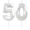 mciskin Candele bianche per 50° compleanno, 3D numero 50 candela per torta, decorazioni per 50° compleanno per ragazzi e ragazze, decorazioni per torte bianche, candela bianche per torta per feste di