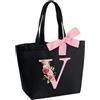 hamatata Borsa Tote Bag con Iniziale, Borsa Shopper con Papillon, Borsa Donna Personalizzata con Nome, Regali per Donna, Amica, Sposa Damigella D'onore, Mamma, Compleanno, Nozze, Natale, San Valentino(V)