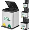 Jago® Pattumiera per Differenziata - capacità a Scelta 16/24/45/60 l, 2/3 Scomparti e Secchi Interni, Pedali Colorati, in Inox - Bidone Spazzatura, Cestino Raccolta, da Cucina (16L (2 x 8L))