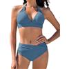 Vijamiy Costume Donna Due Pezzi Costumi da Bagno Bikini Mare Push Up Bikinis Top Imbottito Reggiseno Costumi(Azzurro,S)