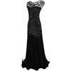 KBOPLEMQ Charleston - Costume da donna, stile vintage, stile retrò, con fiocco, grande gatsby, abito da sera lungo, da cocktail, da sera anni '20, con paillettes, O argento, M