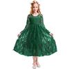 FYMNSI Ragazze Vestito Fiore di Pizzo Manica Lunga Principessa Abito da Cerimonia Eleganti Bambina Abiti da Nuziale Damigella d'Onore Festa di Compleanno Vestiti Ragazza Verde 12-13 Anni