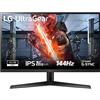 LG 27GN60R UltraGear Gaming Monitor 27 Full HD IPS HDR 10, 1920x1080, 1ms, AMD FreeSync Premium 144Hz, HDMI 2.0 (HDCP 2.2), Display Port 1.4, AUX, Flicker Safe, Nero