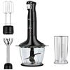 MPM PM Company MPM MBL-29/C Set Frullatore ad Immersione, Multiuso, Frusta, velocità Regolabile, Tazza Tritatutto 1L, Bicchiere Graduato 700 ml, Senza BPA, Acciaio Inossidabile, 1200W, Metallo, Nero
