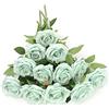 LVEFIT Fiori di rosa artificiali verde salvia verde salvia rose di seta fiori 12 pezzi con stelo lungo bouquet di rose in seta per matrimoni, addio al nubilato, parte della decorazione della casa