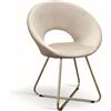 KONTE.DESIGN Set di 4 poltroncine ZANTE in tessuto effetto velluto beige e base in metallo color oro