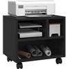HOMCOM Mobile Porta Stampante a 2 Livelli con 3 Scomparti, Mobiletto per Ufficio e Studio con Ruote, 40x30x36cm, Nero