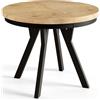 AlpiMeble Tavolo da pranzo rotondo EVO, tavolo allungabile, diametro: da 110 cm a 210 cm, tavolo da soggiorno colore: Lancelot, con gambe in legno di colore nero