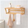 [en.casa] Scaffale da Parete in Bambù con Ripiano a Doghe Mensola da Muro con Barra Porta Asciugamano e Ganci Scaffale Pensile per Bagno Cucina - color Naturale