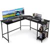 COSTWAY Scrivania Angolare 138 CM, Scrivania ad Angolo con 2 Prese, 2 Porte USB, Telaio in Acciaio al Carbonio e Ripiano a 2 Livelli Rimovibile, Scrivania Salvaspazio da Ufficio e Casa (Nero)