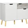 HOMCOM Mobile da Soggiorno Moderno, Credenza da Salotto e Soggiorno, 2 Armadietti a 2 Ante e Cassetto, Mobile Multiuso, Truciolato e Legno di Pino, 98x39x81.5 cm, Grigio e Bianco