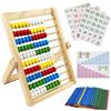Fousenuk Abaco Scuola Primaria, Legno Montessori Ausilio Aritmetico con 100 Perline/Bastoncini Contare/Schede Digitali, Pallottoliere per Bambini per e Calcolare dai 3 Anni Giocattolo Educativo