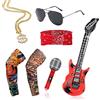 VIKSAUN 7 Pezzi Costume Rock Accessori, Accessori Costume Punk Anni '70 '80 '90 Kit, Accessori Punk Gotico, Vintage Rosso Cerchietto Tatuaggio Braccio Maniche Gonfiabile Chitarra Microfono (7 Pezzi)