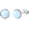 HUKKUN Gioielli Larimar Orecchini Argento Sterling 925 Ipoallergenici a Bottone con Pietre Preziose da Donna