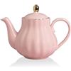 Sweejar Home Royal Teiera, teiera in ceramica con infusore rimovibile in acciaio inox, teiera con fiori e foglie sciolte - (5-6 tazze) 1100 ml (rosa)
