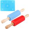 JSMTKJ Mattarello in Silicone, Mattarelli Antiaderenti Cucina con Anelli di Spessore Regolabili e Tappetino in Silicone, Accessori da Forno per Rulli per Fondente, Pizza, Torte 3 Pezzi