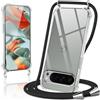 Oelrstfe Cover con Cordino per Google Pixel 9 Pro XL, Trasparente Silicone Sottile Morbido Custodia con Regolabile Collana Laccio Tracolla, Antigraffio Antiurto Proteggere Case con Corda, Nero