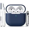 R-fun Custodia per Airpods 4, custodia morbida in silicone con portachiavi, copertura protettiva completa compatibile con Airpods 4th di Apple, Blu Notte