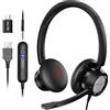 New Bee Cuffie con Microfono, Cuffie PC Con Microfono Cancellante Rumore Regolabile,Cuffie USB Type-C 3.5mm, Cuffie per Business/Conferenze telefoniche/Chat Skype/Corsi Online (H362)
