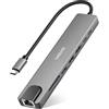 SINEHO Hub USB C 8-in-1 Multiporta con HDMI 4K@30Hz, PD 100W, USB 3.0, USB 2.0, porta dati USB-C, porta Ethernet e lettore di schede SD/TF - Compatibile con MacBook, Dell XPS, Surface Pro e altro