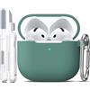 R-fun Custodia per Airpods 4, custodia morbida in silicone con portachiavi, copertura protettiva completa compatibile con Airpods 4th di Apple, Verde Pino