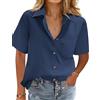 Zeagoo Camicia da donna casual, con scollo a V, in mussola, 100% cotone, a maniche corte, tinta unita, elegante con tasca, Blu mare, S