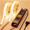 BENLUN 15mm Larghezza Striscia LED COB Alta Luminosità 24V 250W 10 Metri | 3000K Bianco Caldo Luci LED da Interno 25W/m 2750lm/m 960LEDs/m con Alimentazione per Camera da letto, Cucina, 5 Metri X 2