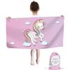 Rowjoy Telo da spiaggia con unicorno, per bambini, 60 x 120 cm, in microfibra, senza sabbia, ad asciugatura rapida, per viaggi, nuoto, per bambini (viola #DJS)