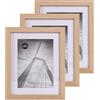 lincoolart Cornici per foto 20x25 cm in legno naturale, cornice MDF con vetro acrilico, per foto 15x20 con passepartout o 20x25 senza passepartout, set di 3