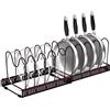 Fousenuk Porta Coperchi Pentole, Organizer Padelle con 10 Scomparti Regolabili, Porta Padelle, Portacoperchi Allungabile, Supporto per Coperchio in Metallo, Contenitore Da Cucina (Bronzo)