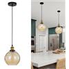 HJXDtech Vintage Industriale Lampada a Sospensione con 20cm Sfera in Vetro, Lampadario Sospeso a Soffitto E27 in Bronzo Antico per Comodino, Cucina,Sala da pranzo e Soggiorno (Ambra)
