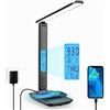 LAOPAO Lampada da Scrivania a LED con Ricarica Wireless e Porta di USB,LAOPAO Lampada da Tavolo Pieghevole Protezione Degli Occhi, Dimmerabile,Controllo Touch con Ora, Temperatura, Orologio e Memoria (Nero)