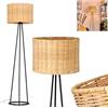 hofstein Lampada da terra Cavaca in metallo/rattan nero/naturale, design moderno, paralume rotondo (Ø 40 cm), interruttore a pedale, altezza 152 cm, 1 x E27, senza lampadina