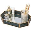 SLHEQING - Vassoio a specchio con finiture Nero, stile vintage, per trucchi e gioielli